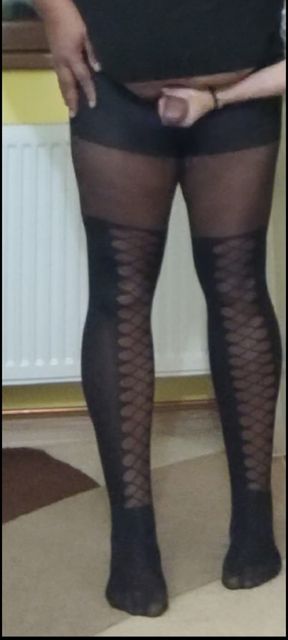 big cumshot in sexy black pantyhose