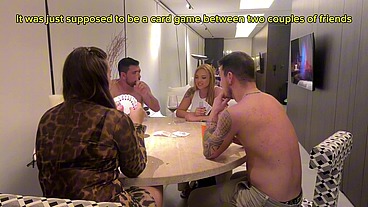 Orgy between couples with wife swapping after a card game
