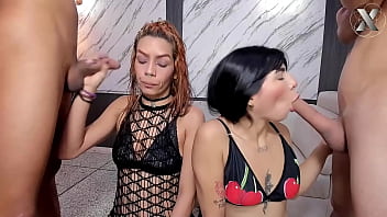 Horny friends meet up with their friends and they fuck her throat without mercy