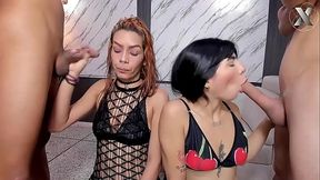 Horny friends meet up with their friends and they fuck her throat without mercy