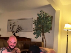 Bi guys fuck hairy girl until they both cum