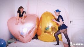 Q956 Cosette and Stashia ride and sitpop two huge mylar hearts - 480p