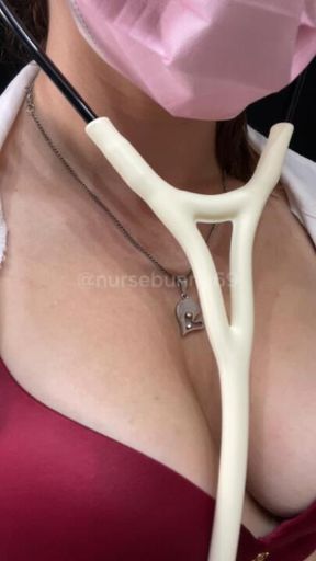 POV BP Cuff Vitals Exam Vintage Nurse White Stethoscope Lingerie to Topless