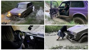 PREMIERE: SEXY GIRL STUCK HARD IN DEEP MUD DRIVING LADA NIVA