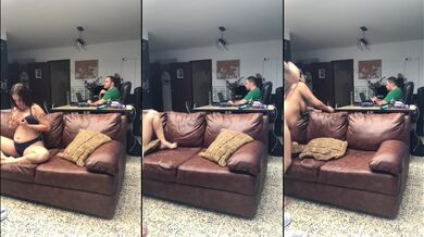 Neighbor plays pimp while girlfriend fucks him hard on camera