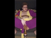 Transman in Onesie Fucks Wet FTM Pussy with Fuck Machine on HIGH (BBC Dildo)