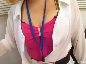 Sultry Blonde Jap Babe Grabs His Long Stiff Cock and Rides It Hard