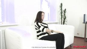 ”Fake producer cums on babe's belly after fuck on the couch”