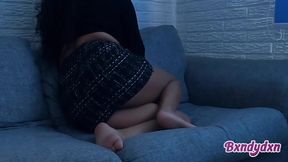 Thick miniskirt solo fingers deep in pussy
