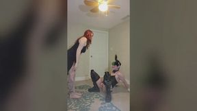 Miss Vixen thinks her pathetic femboy cuck's balls are just as useless as his locked clit, so she makes sure they're infertile by kicking them viciously for her own amusement