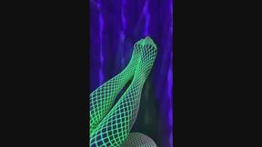 Sexy Asian Legs in Green Neon Fishnet