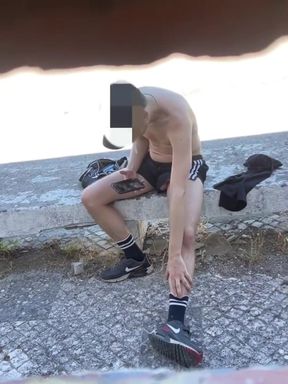 Amateur Boy Caught Freeballing and Exposing His Boner