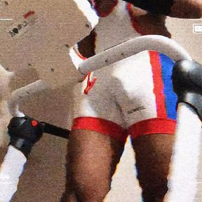 Treadmill Walk In White Wrestling Singlet Bulge