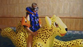 Alla naked hot fucks an inflatable cheetah in the pool and wears an inflatable Snorke Pro vest!!!