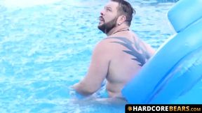 Fat bear with small cock Adam Jones strokes cock passionately outdoor