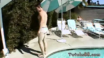 Mike and Zack Play in the Pool in Wet White Boxers
