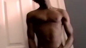 Athletic ebony amateur strokes his big black dick monster on camera