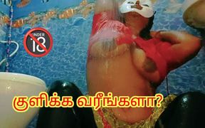 Desi Horny Girl Bathing in a Seductive Way with Saree and Red Blouse - Must See Full Video