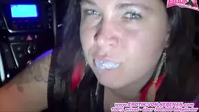 Fat German Slut Gives Car Blowjob