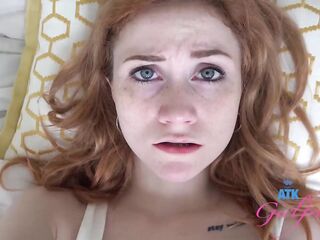 Slim Amateur redhead with small breasts & braces gets pussy eaten and rides schlong (POV) Scarlet Skies