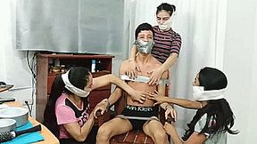 Lucas, Laura, Katherine & Maria in: Chair Bound And Tickled By Three Microfoamly Tape Gagged Girls! (mp4)