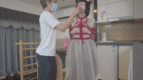 Transparent maid outfit rocking self-pleasure masturbation