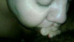 Chubby white neighbor chick gives me sloppy blowjob sucking my BBC