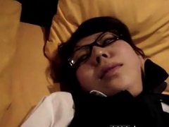 Japanese glasses girl blowjob and fuck
