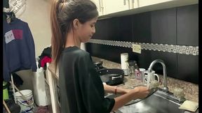 Stepsister gives sexy massage and worships my cock