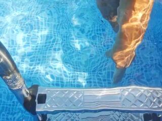 Pool masturbation summer compilation - Exhibitionist pair - Risk of being caught