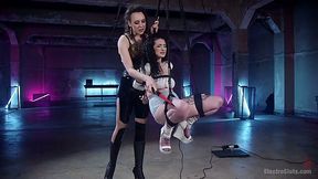 Suspended and tied up bitch is punished by mistress Lilith Luxe