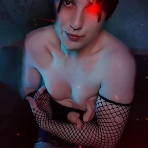 Devilishly Sexy: Hot Femboy in Fishnet and Gothic Glam