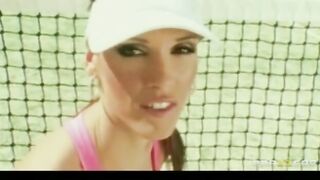 Sexy ball-girl Jennifer Dark rides big-dick on the tennis court