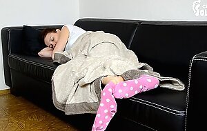Tired feet on couch (sexy bare feet, POV foot worship, small feet, foot tease, soles, Ukrainian)