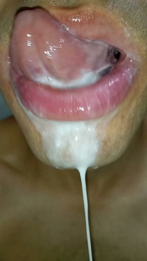 Cumslut JOI Long tongue begging for your cum, I want my milk, close-up slow motion   Clip 3