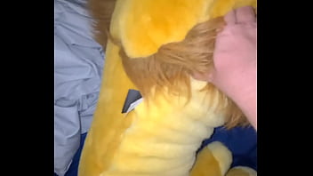 Cumshot with stuffed animal