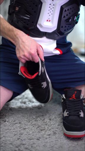 Playing with Jordan Retro Iv Sneakers and Cumming Inside