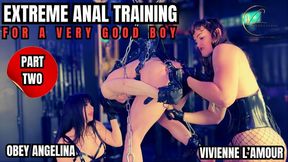 (720p) EXTREME ANAL TRAINING FOR A VERY GOOD BOY (PART TWO) The Suspended Bondage slave takes PEGGING AND FISTING from VIVIENNE L'AMOUR AND OBEY ANGELINA whilst having his HUGE COCK milked