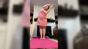 Chubby MILF Katie helps with yoga in a nightgown on TikTok
