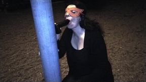 sucking my dildo in the park, waiting for someone to catch me