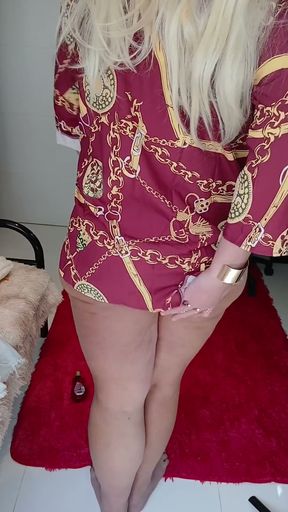 Wearing a Little Dress and String Bikini Bottoms, Leaving a Little Cum in My Panties at the End