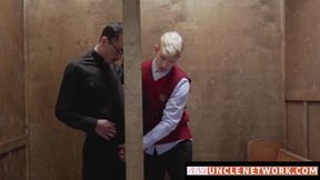 Post-blowjob bliss as religious twink gets barebacked hard