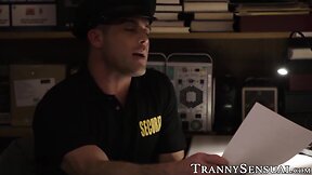 Muscular security guard bangs fine tgirl babe