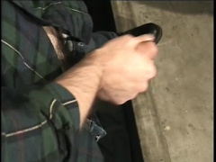 Muscular guy with a hairy cock enjoys some intense masturbation