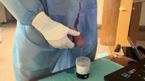 Piss Test with Surgical Gloves and Huge Cumshot