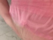 Hairy Sissy Wears Panties in the Shower! Wet Clothes, Big Ass! Soapy!