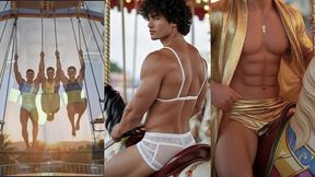 cross-dressing carnival day - exhibitionist guys in lingerie and panties enjoying the rides, the fair, and each other