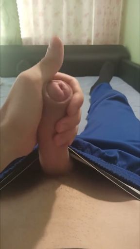 Guy in jeans jerks off and shows his dick   Clip 1