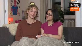 Two blondes play card games and use magic wands on giant natural fun bags with enormous boobs