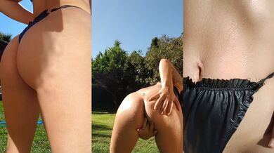 The petite gets soaked with the hose… and ends up touching herself uncontrollably